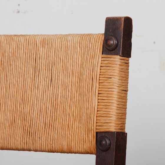 Image 1 of Set of 4 straw-seated chairs in solid oak, 1950