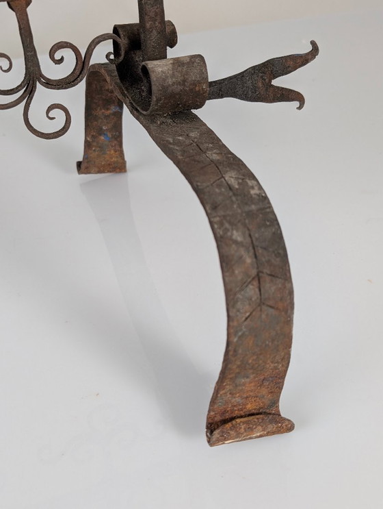 Image 1 of Candelabro de hierro forjado para chimenea, estilo español, Artes y Oficios, década de 1880