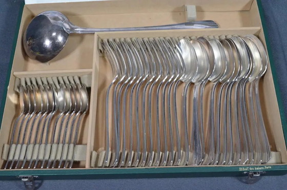1920s Christofle Boréal Art Deco Silver-Plated Flatware Set by Luc Lanel - 37 Pieces with Case – Cutlery Sets (photo 2 of 17)