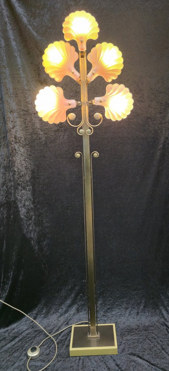 Image 1 of Lampadaire en laiton Deknudt, style Art déco, lampe en forme de coquillage