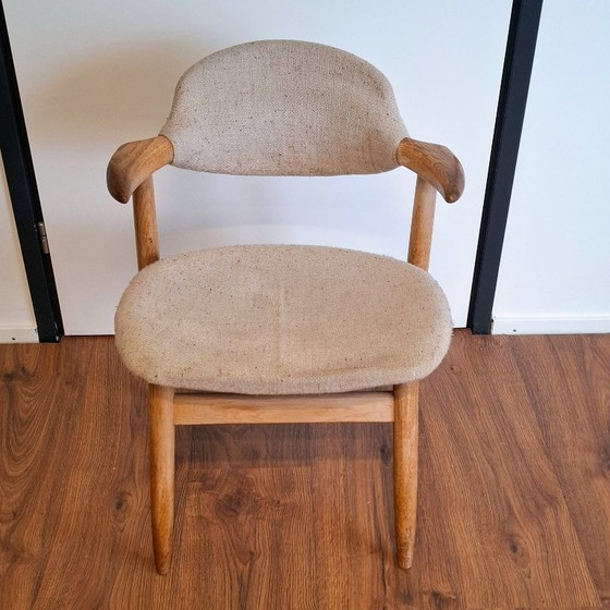 Image 1 of Sedia in corno di mucca con seduta e schienale in tessuto