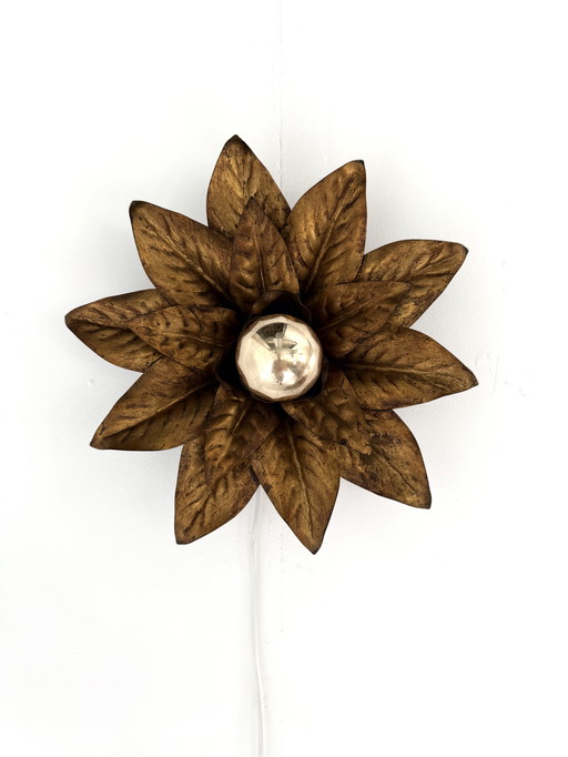 Vintage gilded floral wall lamp, Hans Kögl '60