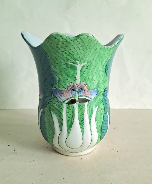 Chinese Bok Choi and butterfly vase, early to mid-20th century.