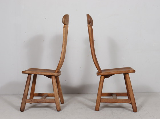 Image 1 of Set di 6 sedie da pranzo brutaliste di De Puydt, rovere, Belgio, anni '70