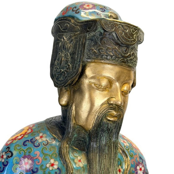Monumentales chinesisches Cloisonné-Paar Lü Dongbin und Lan Caihe – Qing, 19. Jahrhundert – Bildhauerei (photo 5 of 5)
