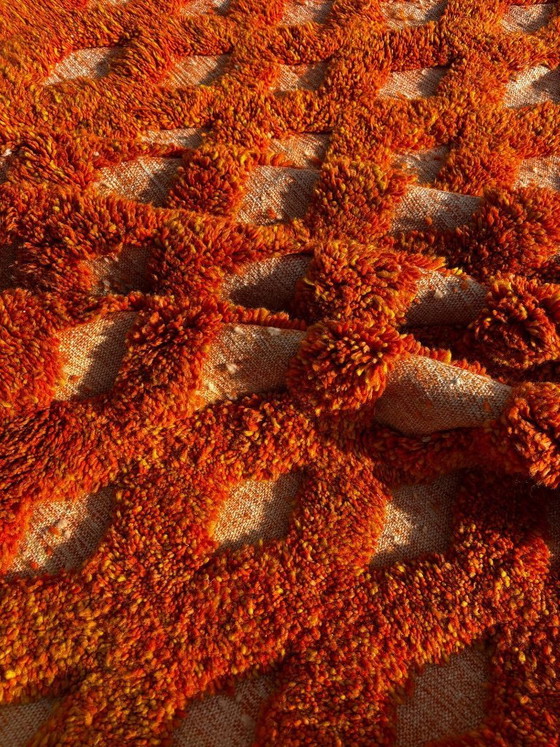 Image 1 of Orange Moroccan wool rug 250x250 cm– Handmade geometric rug – Contemporary Berber carpet – Custom wool area rug – Moroccan Beni 