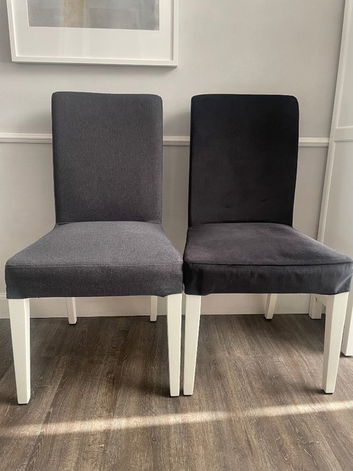 Lot de 6 chaises de salle à manger Ikea Henriksdal, avec 2 housses (coton gris foncé original et velours noir sur mesure)