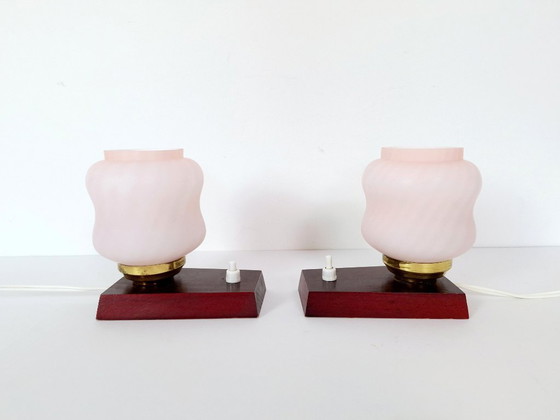 Image 1 of Set of 2 Vintage Night Lights / Pink Bedside Lamps / Pink Night Lamps / Retro Light / Emi Poljcane Lamps / Made in Yugoslavia