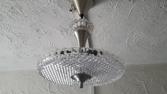 Image 1 of Lampada a sospensione in stile Art Déco in vetro con corona