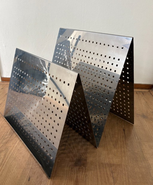 Tijdschriftenrek in Memphis Milano-stijl, chroom, klassiek design