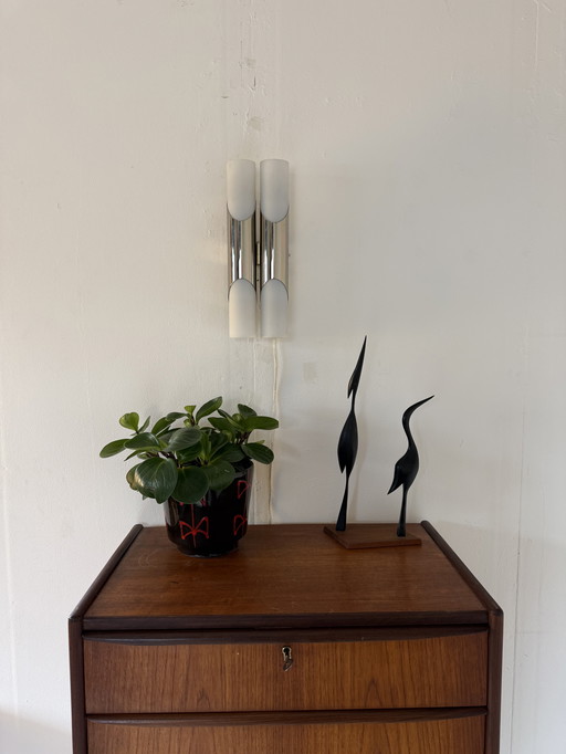 Applique murale vintage en chrome et verre dépoli, Paul Neuhaus ‘70