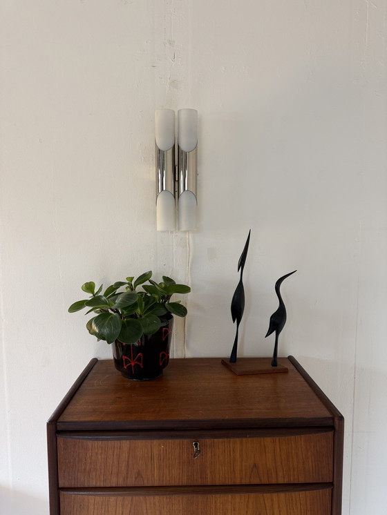 Image 1 of Applique murale vintage en chrome et verre dépoli, Paul Neuhaus ‘70