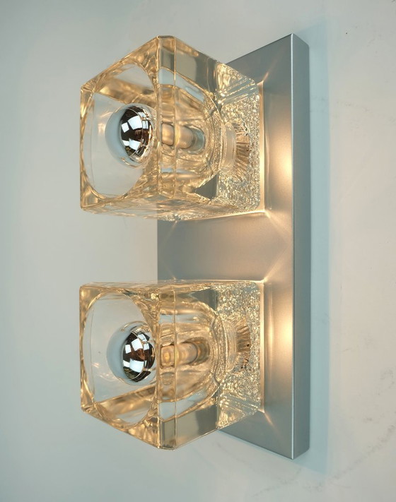 Image 1 of no. 1 of 2: vintage mid century peill & putzler SCONCE with 2 glass cubes 1960s/70s wall light