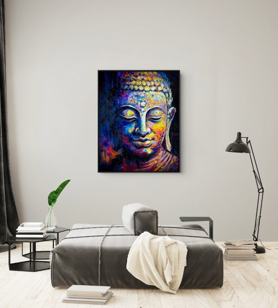 Image 1 of Unique hand-painted Buddha painting "Peace Within" – Seksak Jaichumchen – 80 × 100 cm