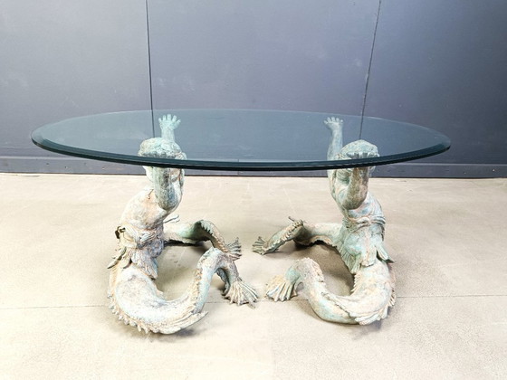 Image 1 of Couchtisch Putti Mermen aus Bronze, 1960er Jahre