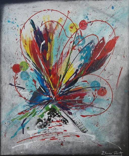 Lot de 2 tableaux. "Brasier floral" et "Fleurs cendrées". 2 tableaux de format 10F. (55x46)