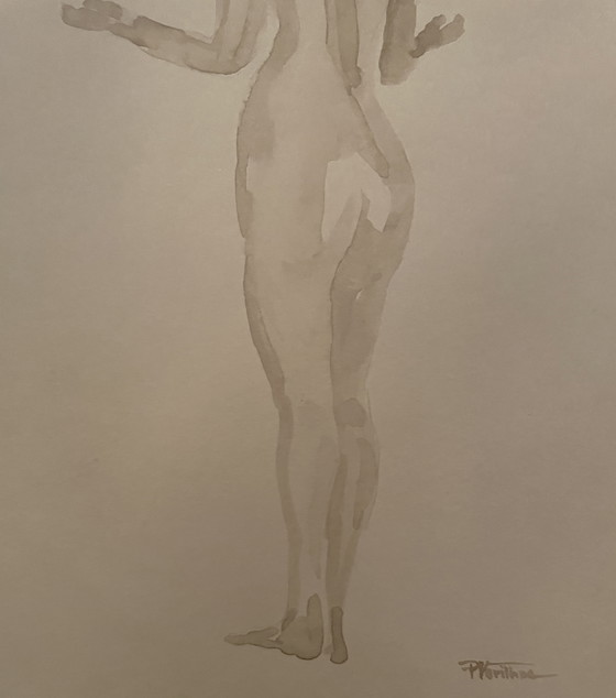 Image 1 of Ritratto femminile dipinto ad acquerello color seppia "Offerta"