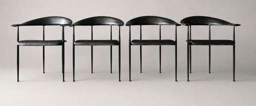 4 fauteuils vintage Fasem P40 – Vegni & Gualtierotti, Cuir Noir
