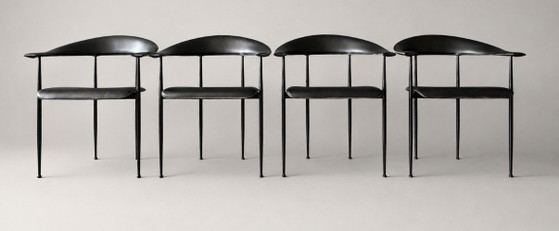Image 1 of 4 vintage Fasem P40 armstoelen – Vegni & Gualtierotti, Zwart Leer