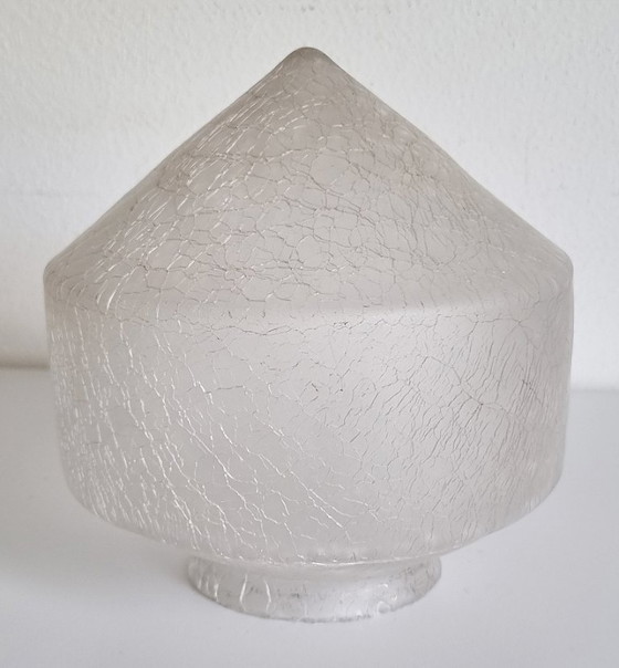 Image 1 of Folk art wooden sculpture lamp with crackled glass