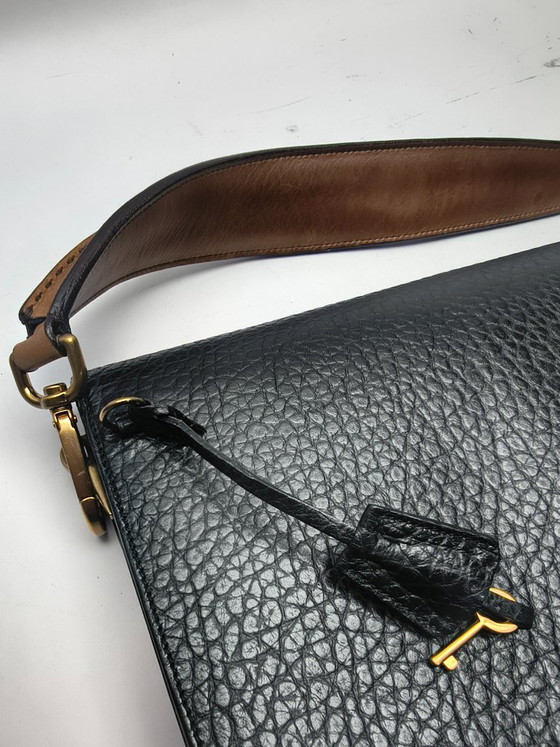 Image 1 of Sac à main Prada en cuir noir/marron brossé or