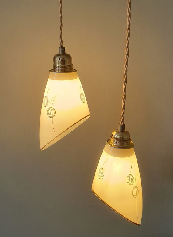 Set Vintage Hanglampen Met Decoratie. Beige / Zacht Geel – Metal (photo 12 of 27)