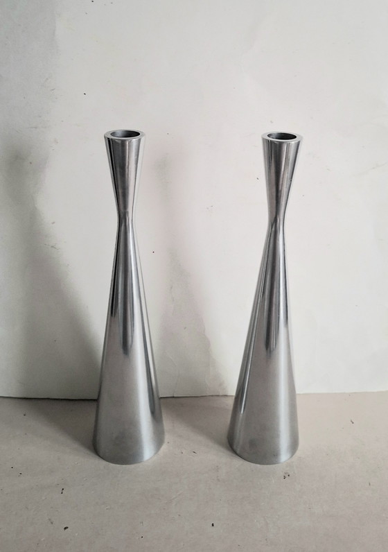 Image 1 of Erika Pekkari pour Ikea 2 bougeoirs design chromé type Götta 1990.