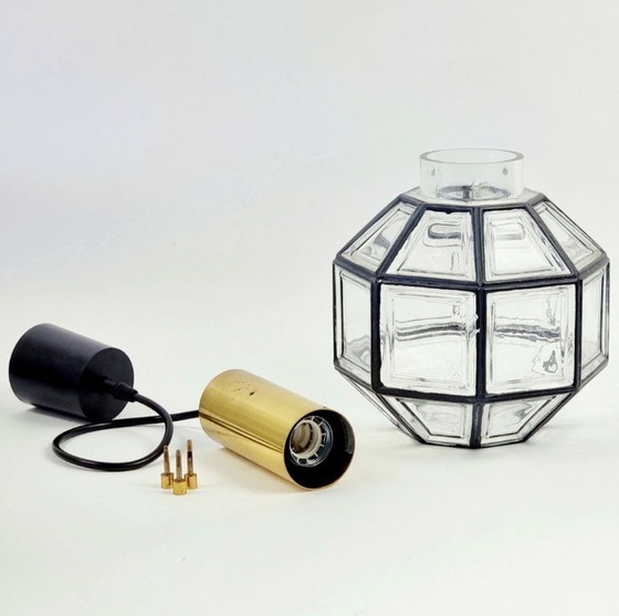 Image 1 of Mid Century Glass & Brass Pendant Light From Limburg, Germany