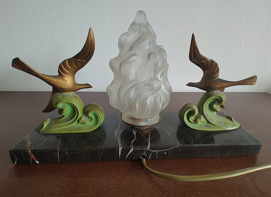 Lampada - Veilleuse Art Déco., Lampade da tavolo, Marmo, Metallo, Nero, Art Deco (foto 6 di 10)