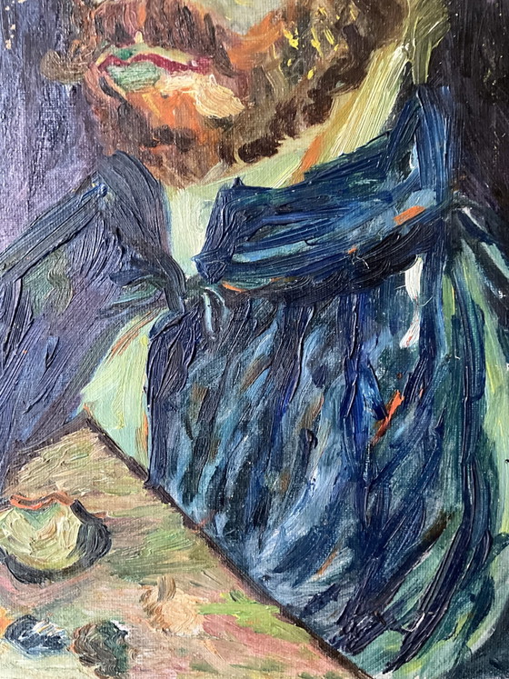 Image 1 of Original Expressionist Oil Painting on Canvas – Vintage Portrait, 1960s–1970s