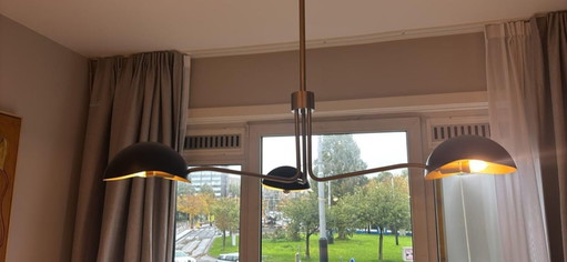 Suspension style Mouille à 3 bras, noir et laiton