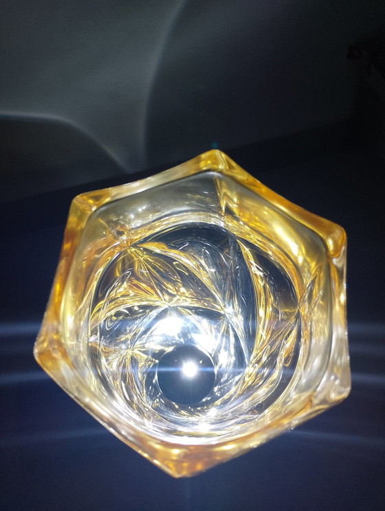 Image 1 of Twisted Bohemian crystal vase with gold enamel, Czech Republic