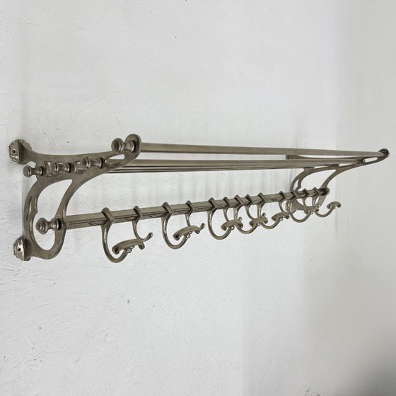 Portemanteau en métal avec étagère à chapeaux et crochets, Portemanteaux, Argenté, Art Nouveau (photo 5 sur 15)