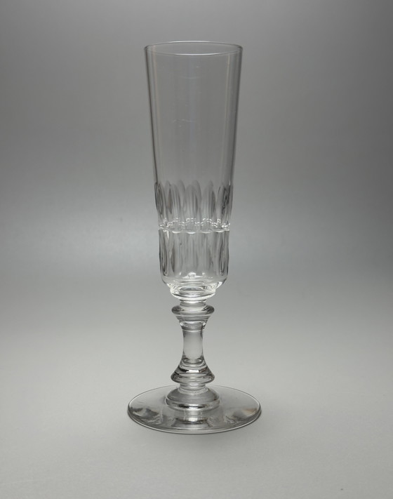 Image 1 of Set van 5 Val Saint Lambert Théodora kristallen champagneflutes – Antiek handgeslepen kristal, gedocumenteerd in de catalogus va
