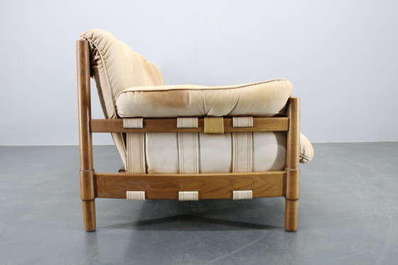 Image 1 of Eiken Scandinavische 3-zitsbank uit 1960 met lederen bekleding