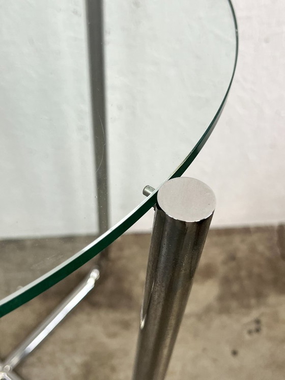 Image 1 of Vintage Bijzettafel, Stalen Buisframe Met Glazen Blad. 1980's
