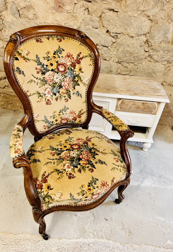 Fauteuil vintage style Louis XV – Motif girafe – Chaises de réunion, Velvet, Wood (photo 10 of 10)