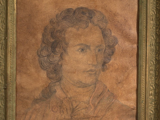 Antique pencil portrait in gilded frame – Central Europe, circa 1840 – Paintings & Drawings, Paper, Wood (photo 35 of 40)