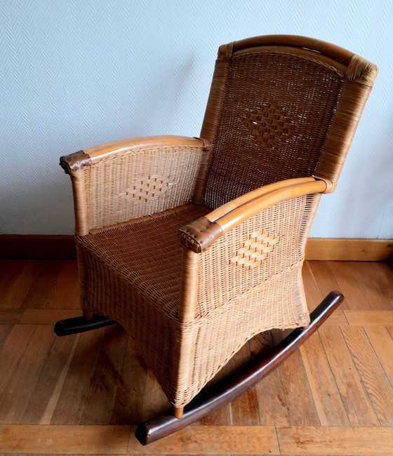 Image 1 of Rocking-Chair En Rotin Vintage 1970 