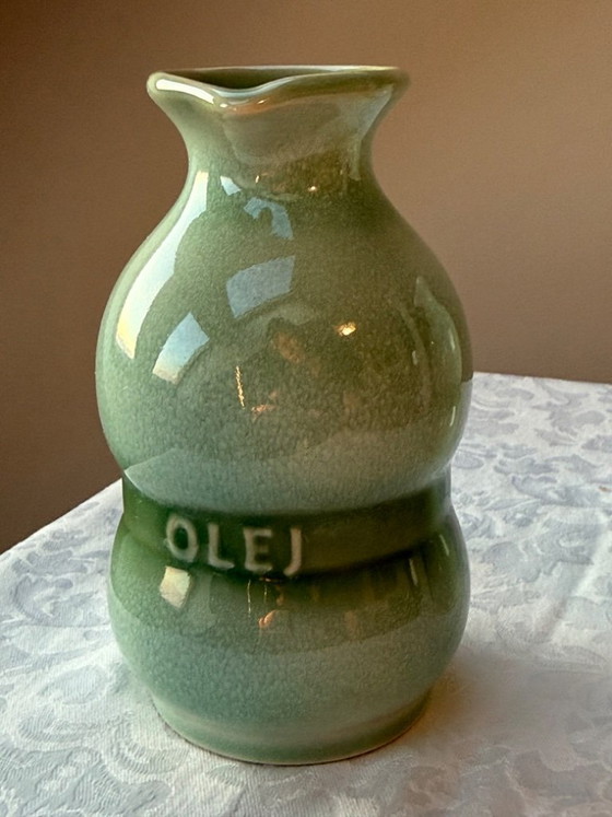 Juego de aceite y vinagre de cerámica checa Ditmar Urbach con bandeja pintada a mano. – Accesorios de mesa (photo 6 of 13)