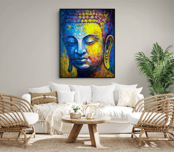 Image 1 of Unique hand-painted Buddha painting "Silent Strength" – Seksak Jaichumchen – 100 × 120 cm