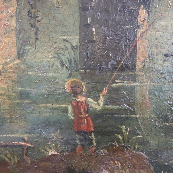 Image 1 of River landscape, oil painting on canvas, Italy 19th century