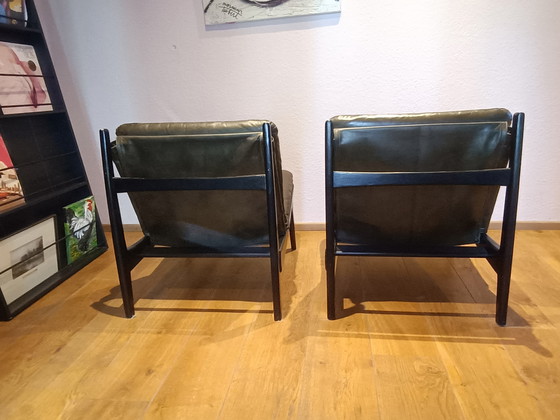 Image 1 of 2x lederen Fauteuils - Olijfgroen - Artwood 