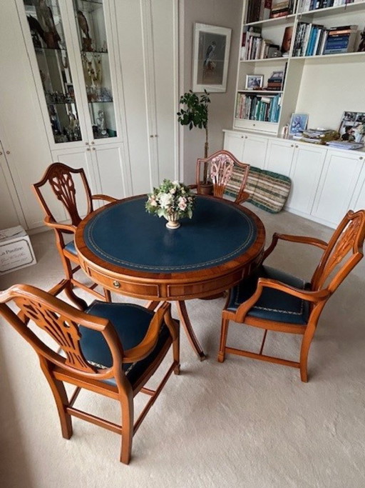 Antique Heldense table and chair set Exclusive, leather inlay, IZGS!