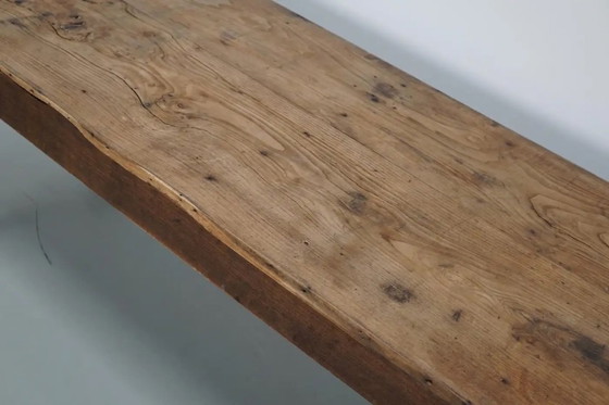 Image 1 of Antique French rustic farm table in light elm wood, 19th century