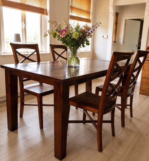 Massieve Houten Eettafel Met 4 Stoelen – eetkamerset, Wood