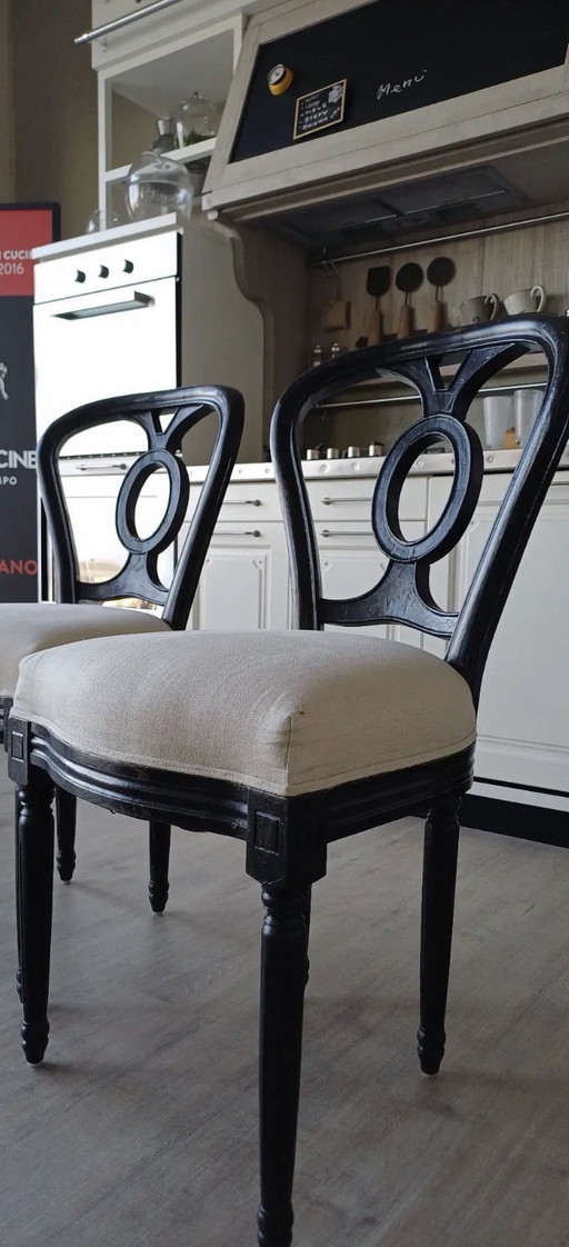 Pair of Dialma Brown chairs - antique black and ecru linen