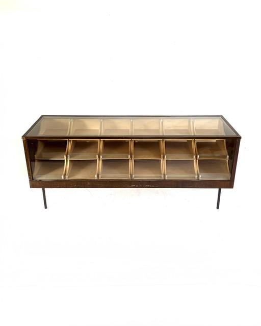 Vintage eikenhouten winkelvitrine/toonbank, Duitsland ‘50