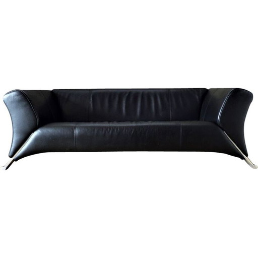 Canapé vintage 3 places en cuir noir par Rolf Benz 2000