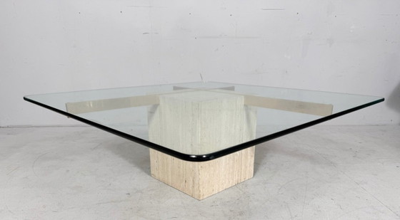 Image 1 of Artedi Travertin Couchtisch/Beistelltisch, Italien, 1970er Jahre